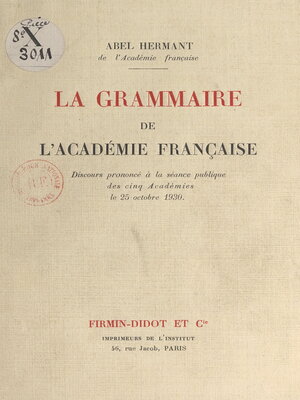 cover image of La grammaire de l'Académie française